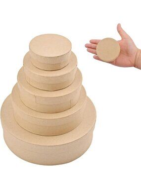 5 Assorted Round Kraft Paper Gift Boxes with Lids - Stackable Mini Storage for